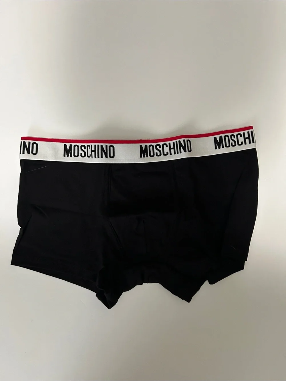 Moschino Black Boxer Briefs with White Logo Waistband and Red Trim